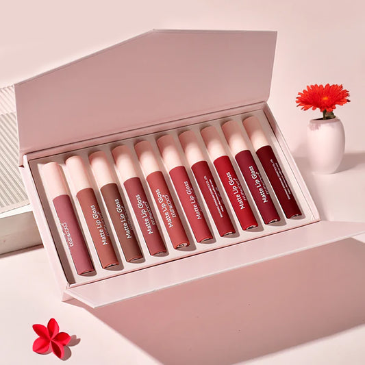 💄LABIAL LÍQUIDO CREMOSO MATE GLOSS - KIT DE 10 💄+  JUEGO DE 6 LÁPICES LABIALES DELINEADORES GRATIS! ⭐⭐⭐⭐⭐