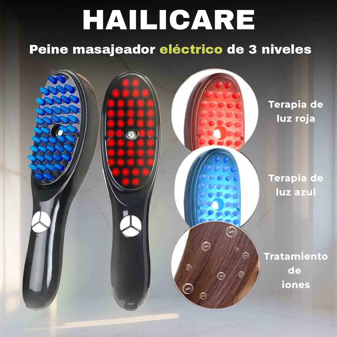 🔴🪮🔵Peine masajeador eléctrico Hailicare de 3 niveles, Cepillo masajeador para el cuero cabelludo, anticaída, terapia de luz de iones🔵🪮🔴