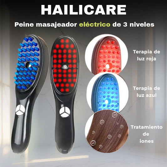 🔴🪮🔵Peine masajeador eléctrico Hailicare de 3 niveles, Cepillo masajeador para el cuero cabelludo, anticaída, terapia de luz de iones🔵🪮🔴