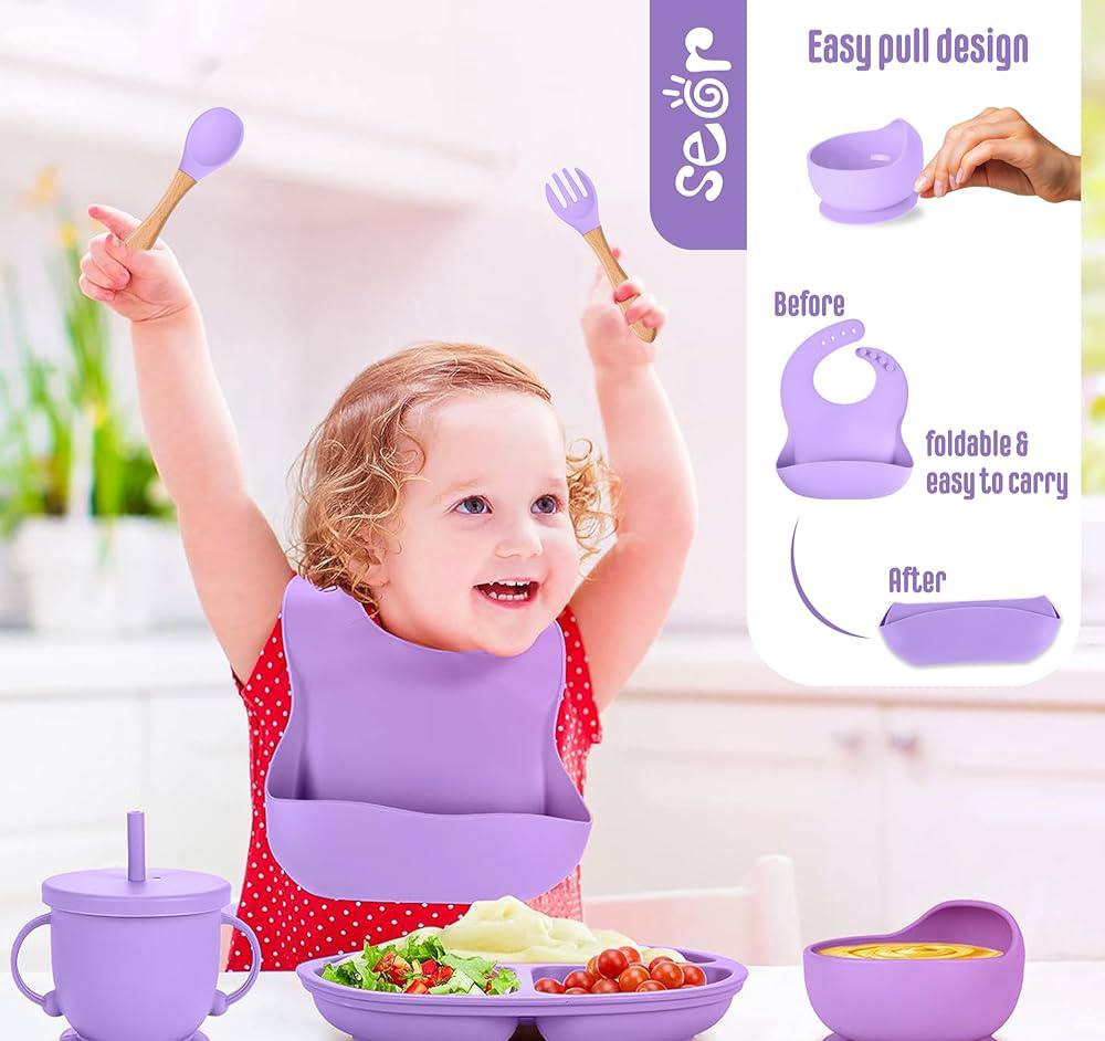 👶Juego de 8 piezas de alimentación🍝de silicona para bebés Y26