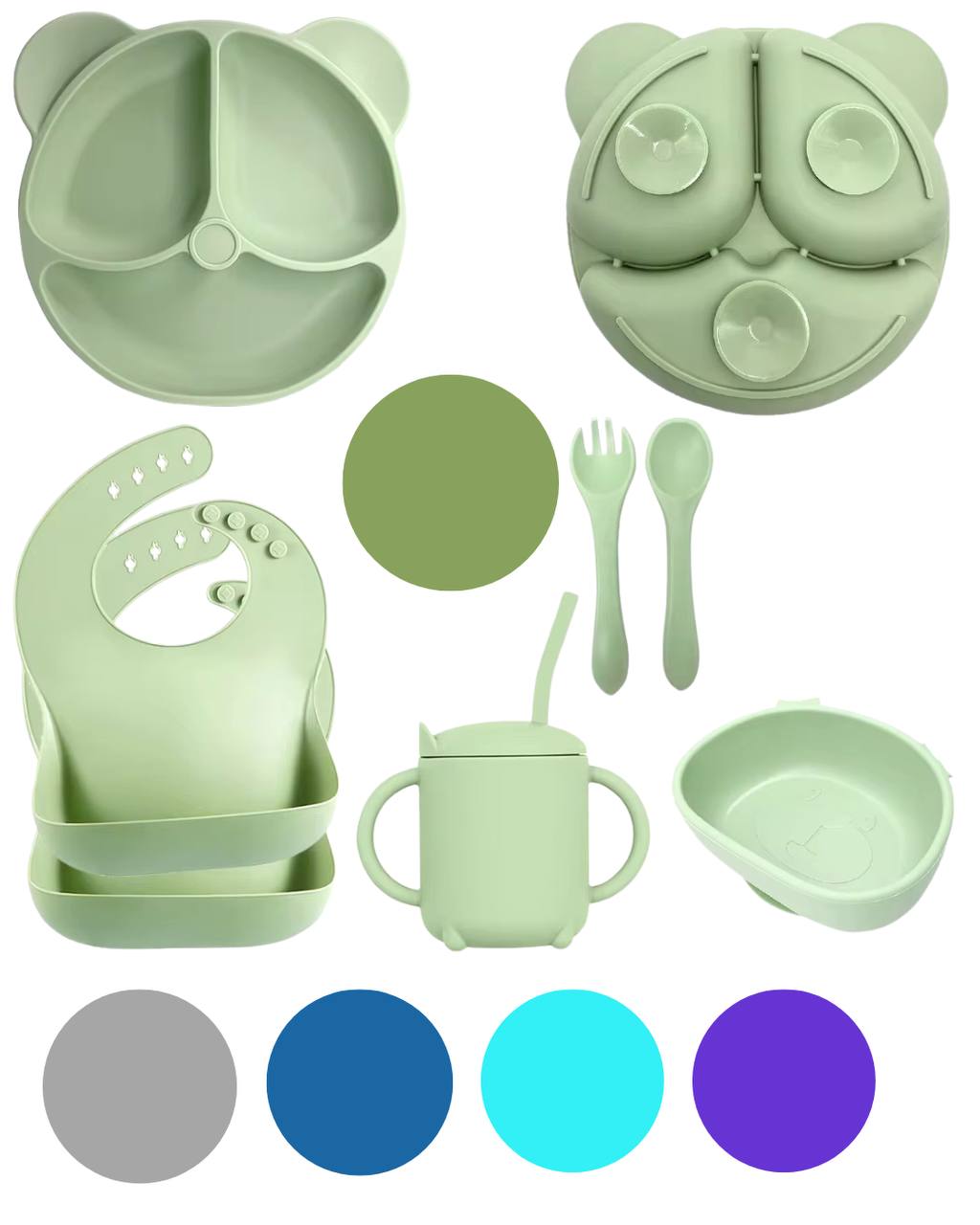 👶Juego de 8 piezas de alimentación🍝de silicona para bebés Y26