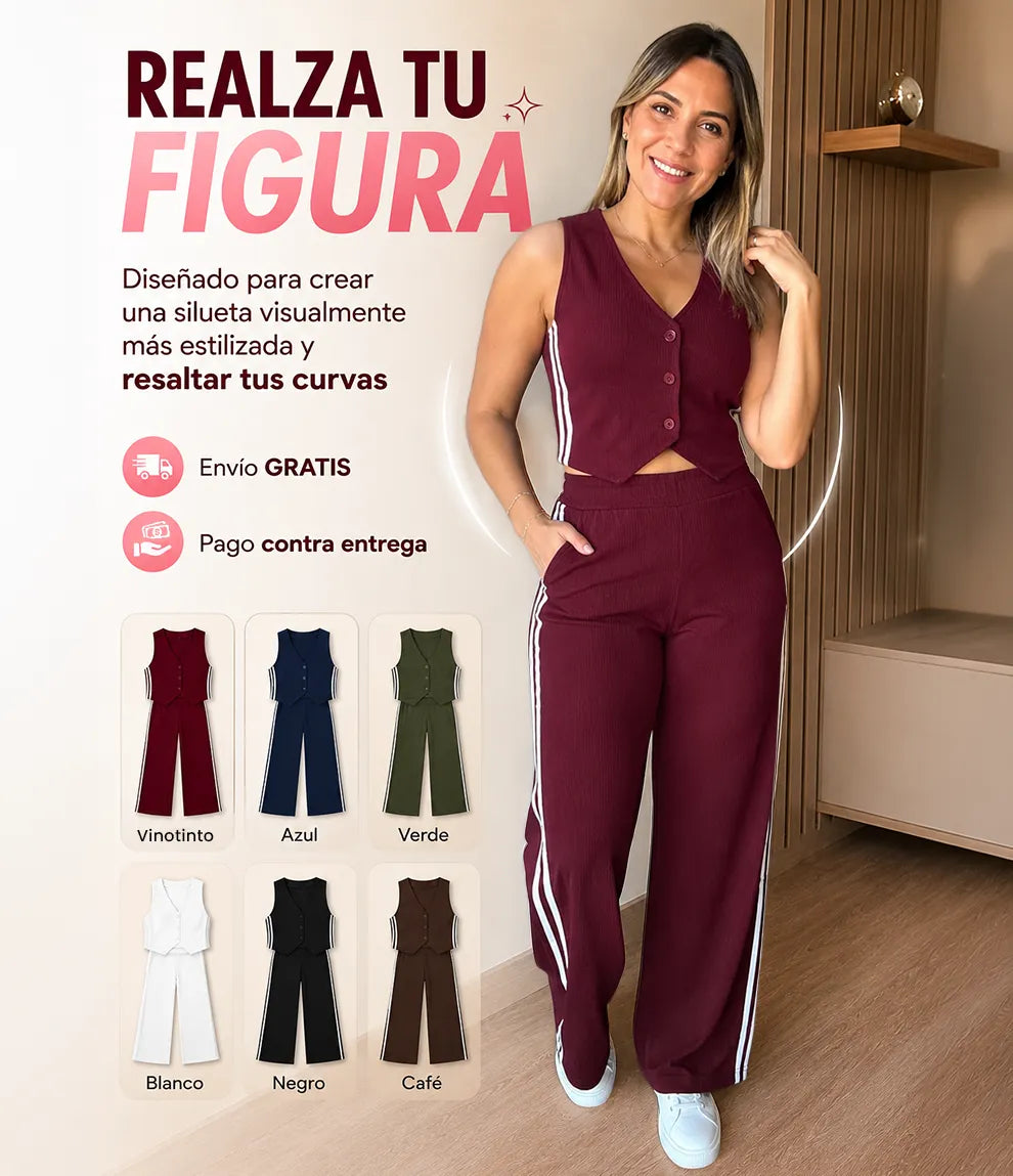 ⭐Conjunto 2 piezas - chaleco con botones y pantalón recto✨
