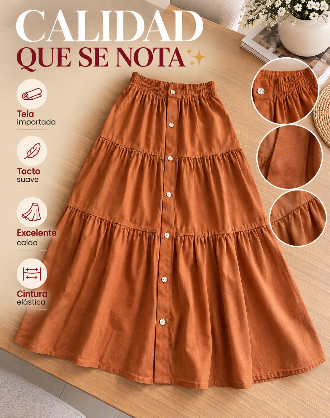 👗Falda de tela premium unicolor⭐
